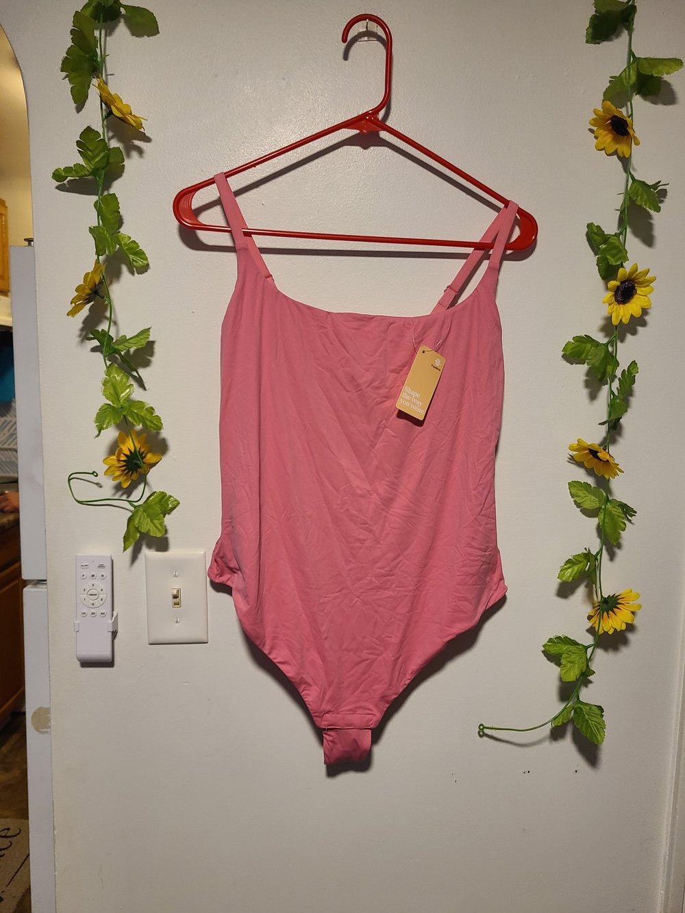 Popilush XXL pink square-neck tummy-control shapewear bodysuit